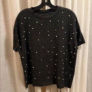 Zara Black Pearl Embellished Jersey Top